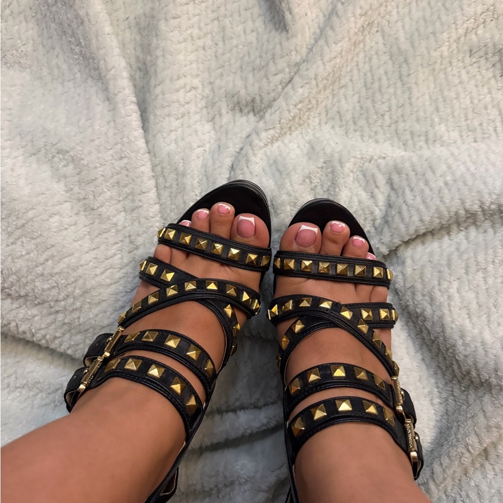 Michael Kors Black Leather Studded Strappy Heels